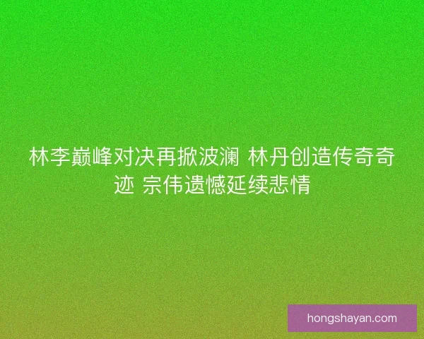 林李巅峰对决再掀波澜 林丹创造传奇奇迹 宗伟遗憾延续悲情